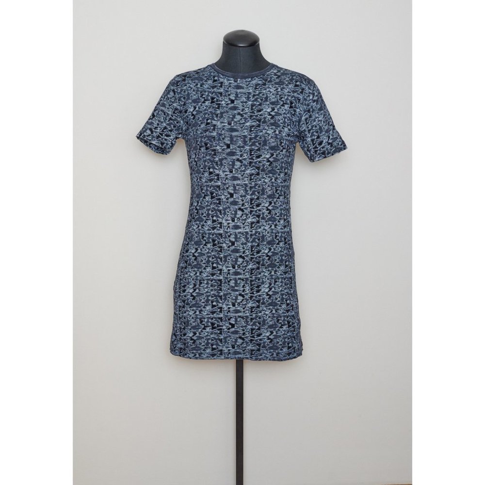 Theyskens' Theory Petite Flocked Velvet Navy Blue Dress